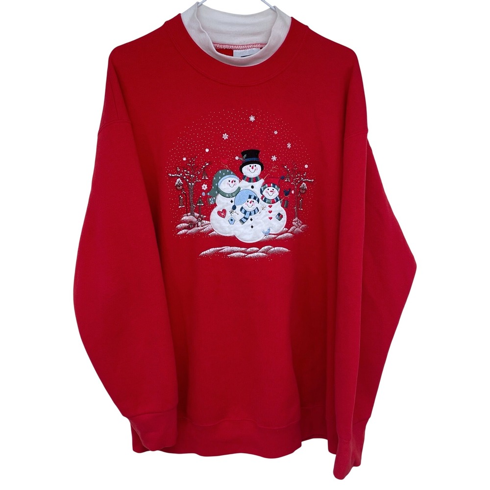 Vintage 90s Endless Designs Red Snowman‎ Christmas Sweatshirt XL Double Neck